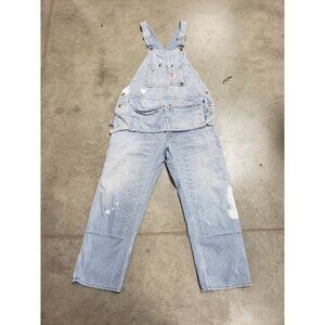 Vintage Round House Brand Hickory Striped Carpenter Overalls Men’s Size ?